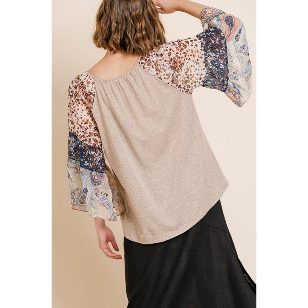 Oatmeal Linen Sheer Paisley Top {Umgee} - Picture 4 of 5